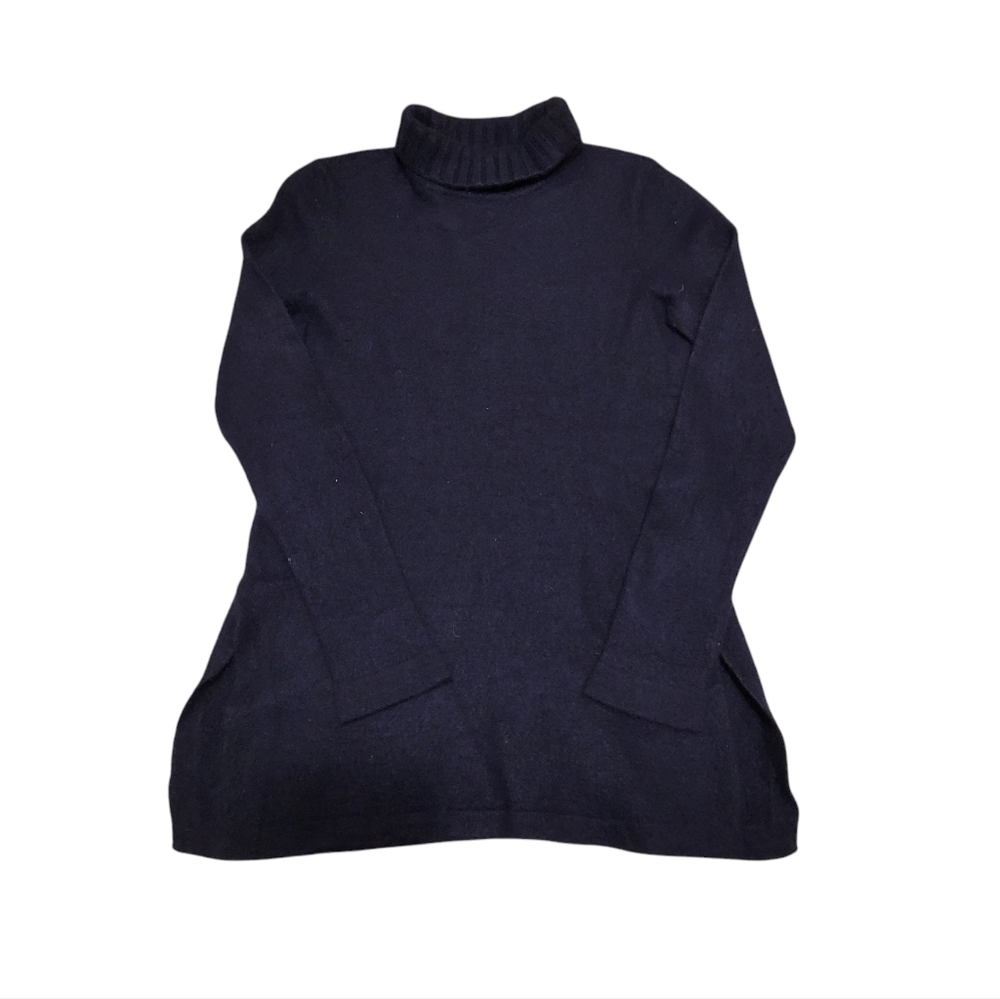Vince Desiger Women's Blue Side Slit Turtleneck Cashmere Pullover Tunic Sweater